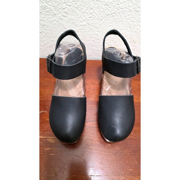 NO.6 Women's Black Leather Old School Slingback Clogs Wooden Heel US 7/ EU 37 - Picture 2 of 9